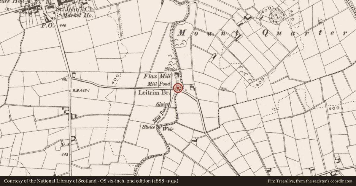 Ordnance Survey six-inch map, 2nd edition (1888–1915) covering the location of Bridge over Leitrim River, Carcullion/Ballymaghery, Newry, Mourne and Down, with a pin at the register's coordinates