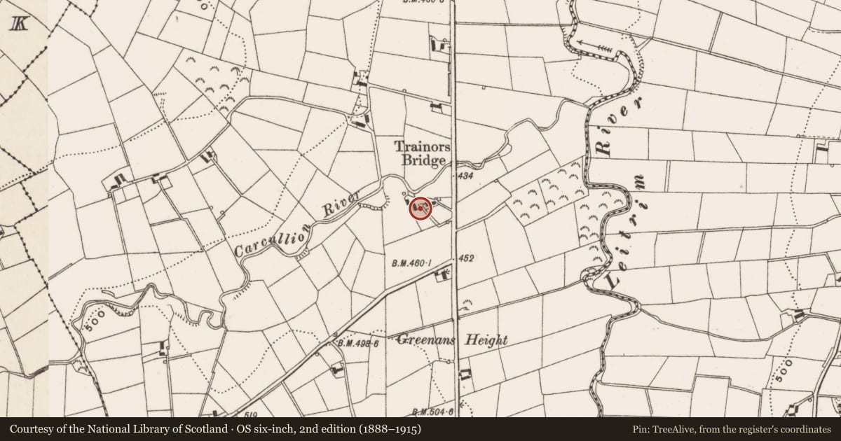 Ordnance Survey six-inch map, 2nd edition (1888–1915) covering the location of 71 Rostrevor Rd, Carcullion, Newry, Mourne and Down, with a pin at the register's coordinates