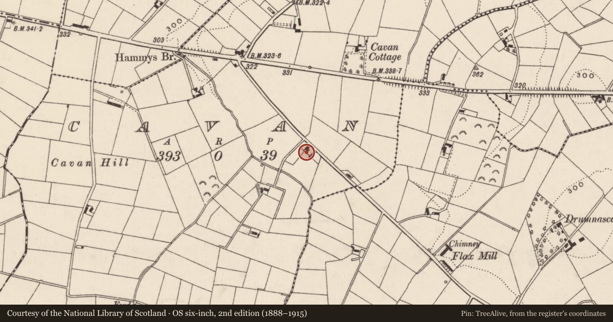 Ordnance Survey six-inch map, 2nd edition (1888–1915) covering the location of 9 Cavan Rd, Newry, Mourne and Down, with a pin at the register's coordinates