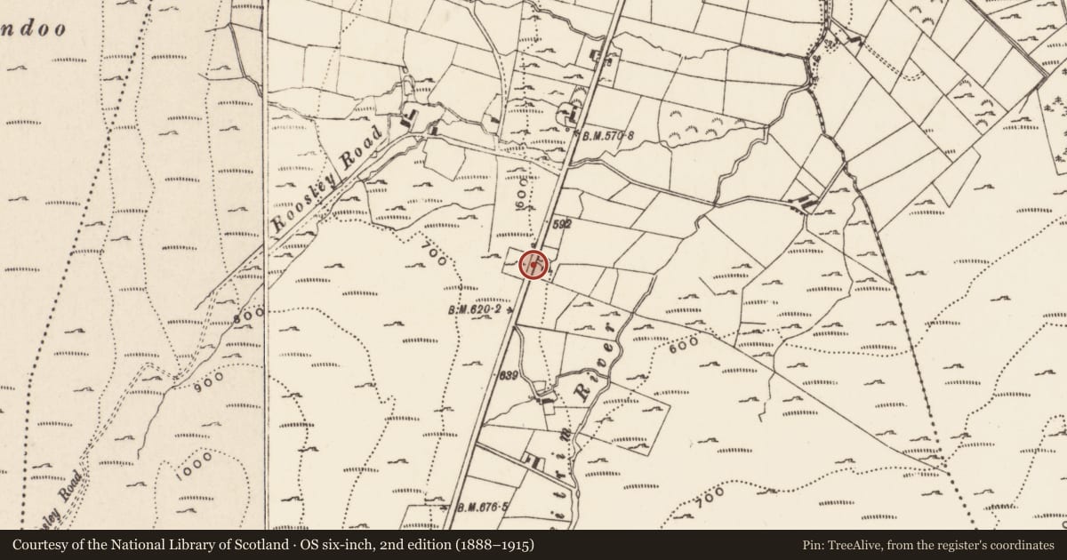 Ordnance Survey six-inch map, 2nd edition (1888–1915) covering the location of Farmhouse, Carcullion, Newry, Mourne and Down, with a pin at the register's coordinates