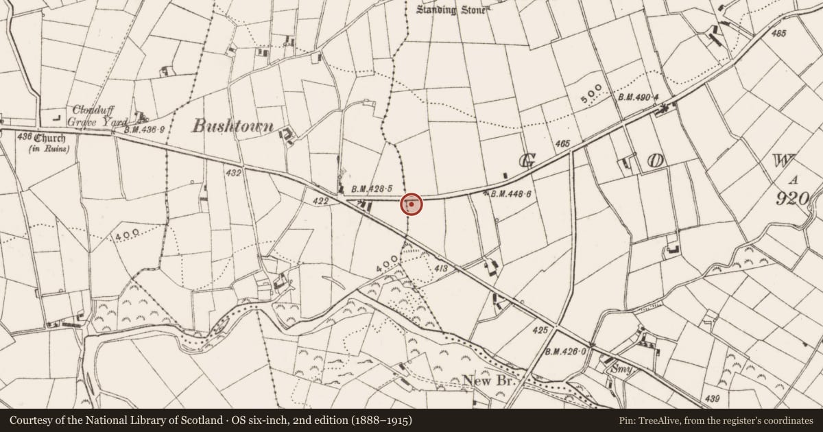Ordnance Survey six-inch map, 2nd edition (1888–1915) covering the location of Boundary marker on Bryansford Rd, Goward/Ballynanny, Newry, Mourne and Down, with a pin at the register's coordinates