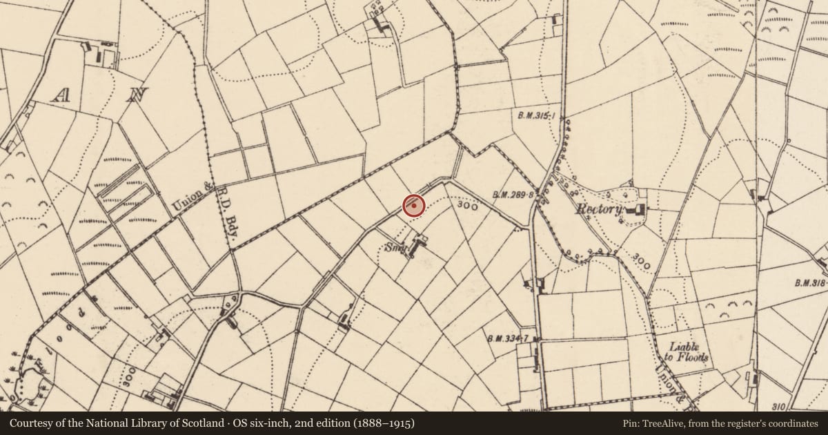 Ordnance Survey six-inch map, 2nd edition (1888–1915) covering the location of Boundary marker, Lissize, Armagh City, Banbridge and Craigavon, with a pin at the register's coordinates