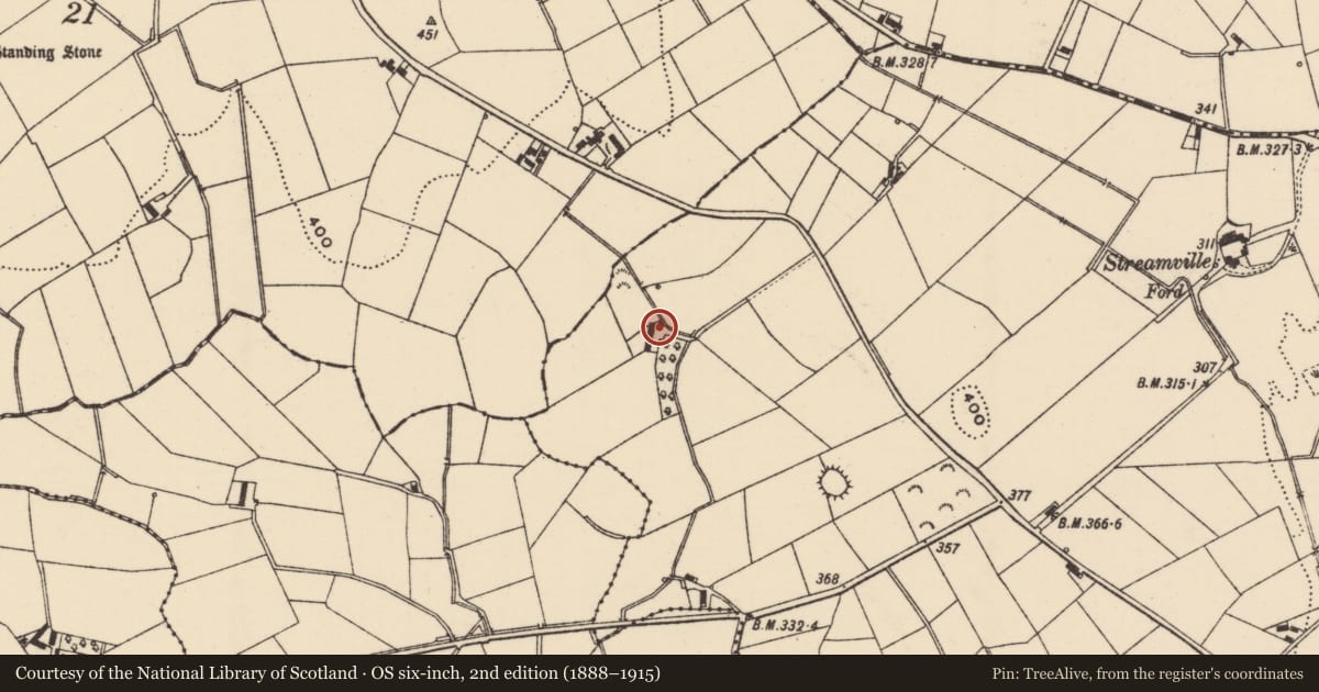 Ordnance Survey six-inch map, 2nd edition (1888–1915) covering the location of 35 Gransha Road, Tullyquilly, Newry, Mourne and Down, with a pin at the register's coordinates