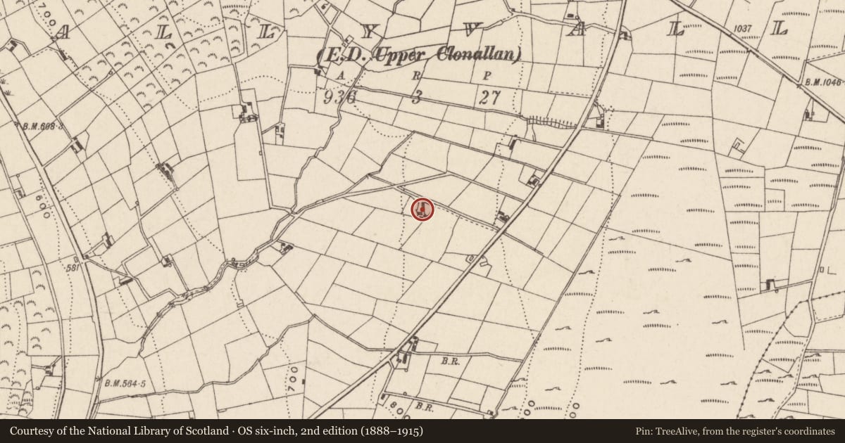Ordnance Survey six-inch map, 2nd edition (1888–1915) covering the location of 14 Coyles Hill Road, Ballyvalley, Newry, Mourne and Down, with a pin at the register's coordinates