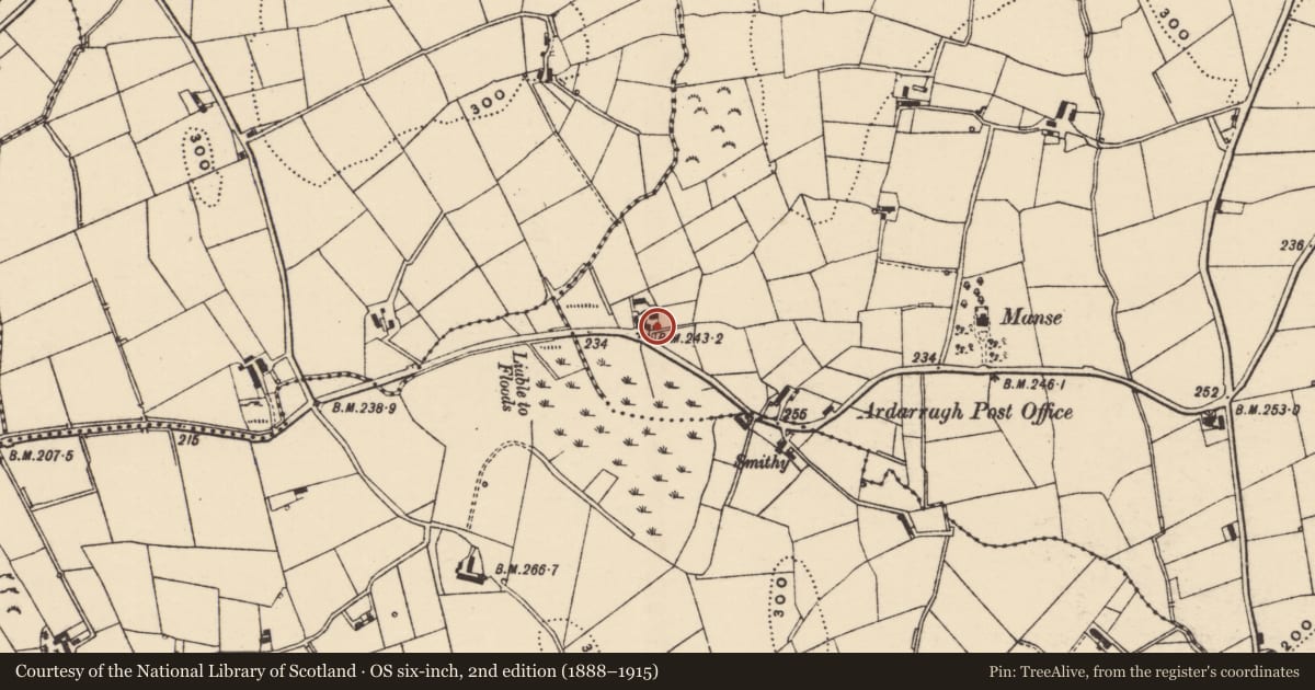Ordnance Survey six-inch map, 2nd edition (1888–1915) covering the location of Ardarragh House, Newry, Mourne and Down, with a pin at the register's coordinates