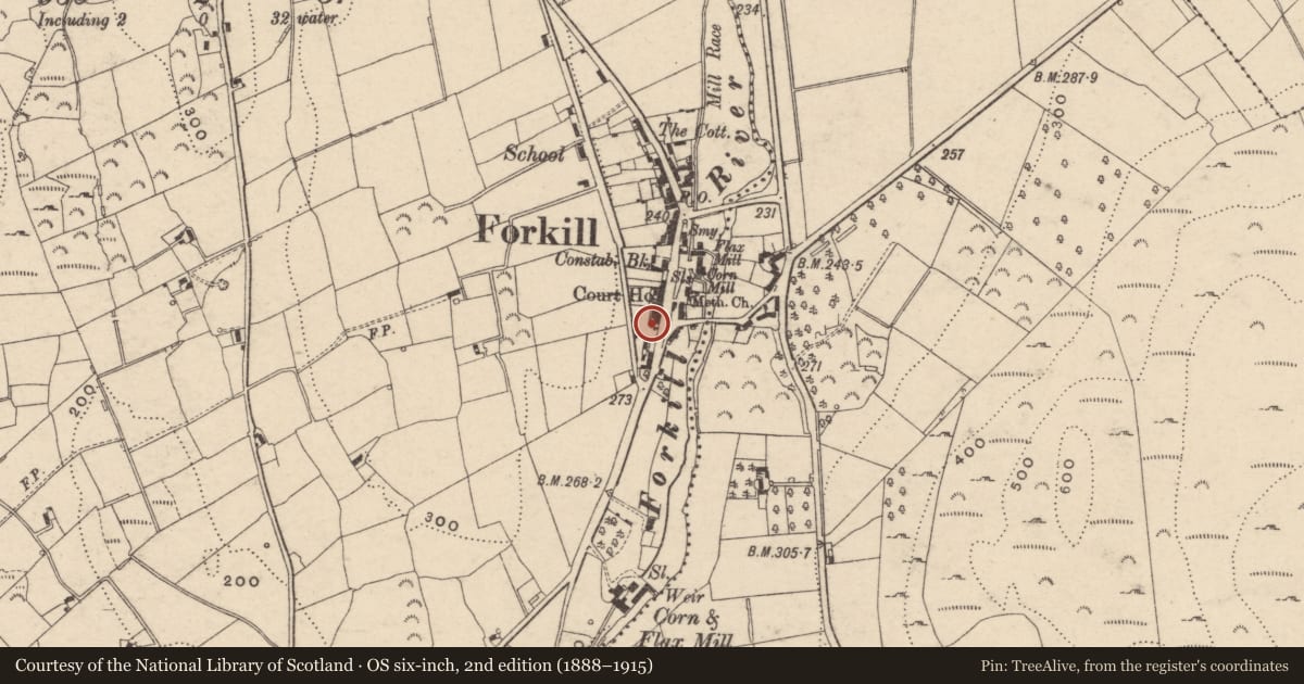 Ordnance Survey six-inch map, 2nd edition (1888–1915) covering the location of 59 Main Street, Shean, Newry, Mourne and Down, with a pin at the register's coordinates