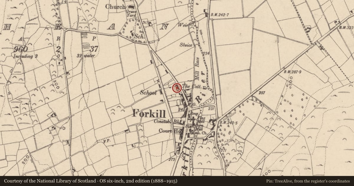 Ordnance Survey six-inch map, 2nd edition (1888–1915) covering the location of The Cottage, Shean, Newry, Mourne and Down, with a pin at the register's coordinates