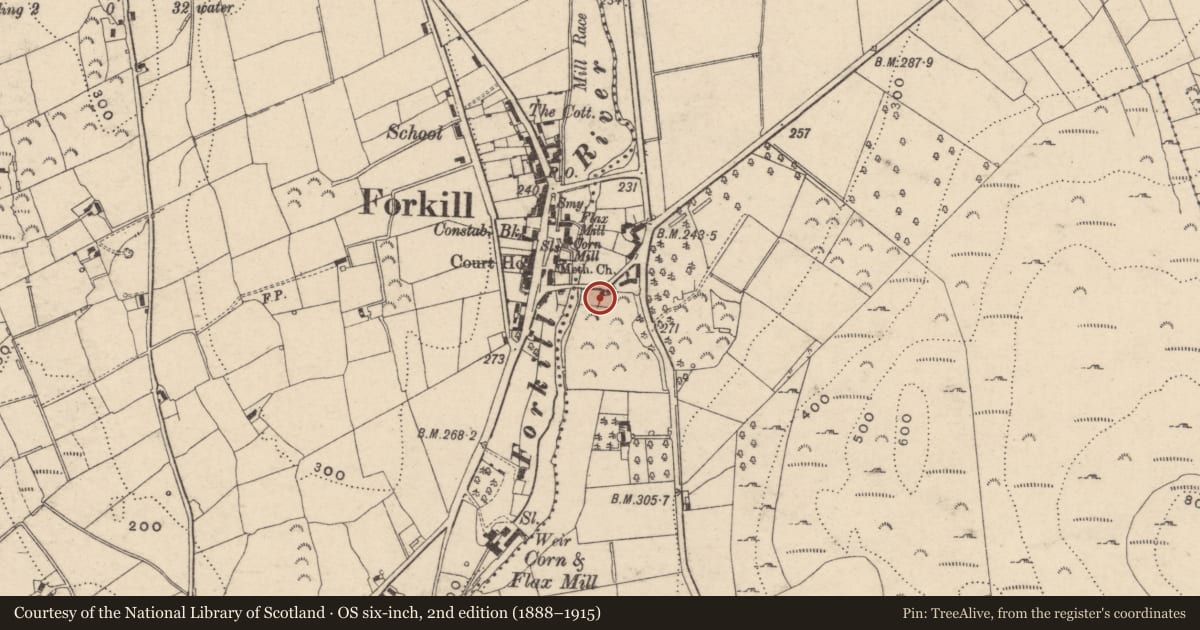 Ordnance Survey six-inch map, 2nd edition (1888–1915) covering the location of 9 Old Bridge Road, Carrickastickan, Newry, Mourne and Down, with a pin at the register's coordinates