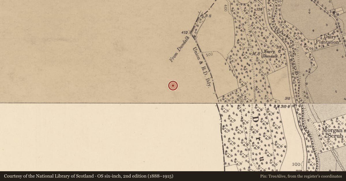 Ordnance Survey six-inch map, 2nd edition (1888–1915) covering the location of Parochial House, Edenappa, Newry, Mourne and Down, with a pin at the register's coordinates