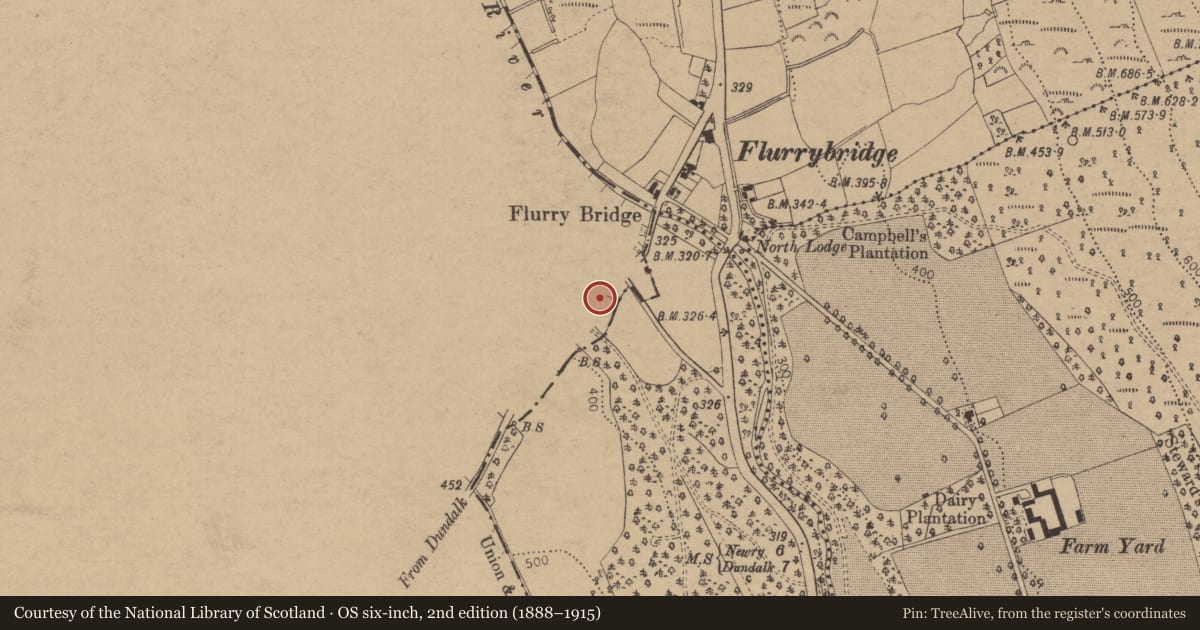 Ordnance Survey six-inch map, 2nd edition (1888–1915) covering the location of Church of Ireland Church, Foughill Etra, Newry, Mourne and Down, with a pin at the register's coordinates