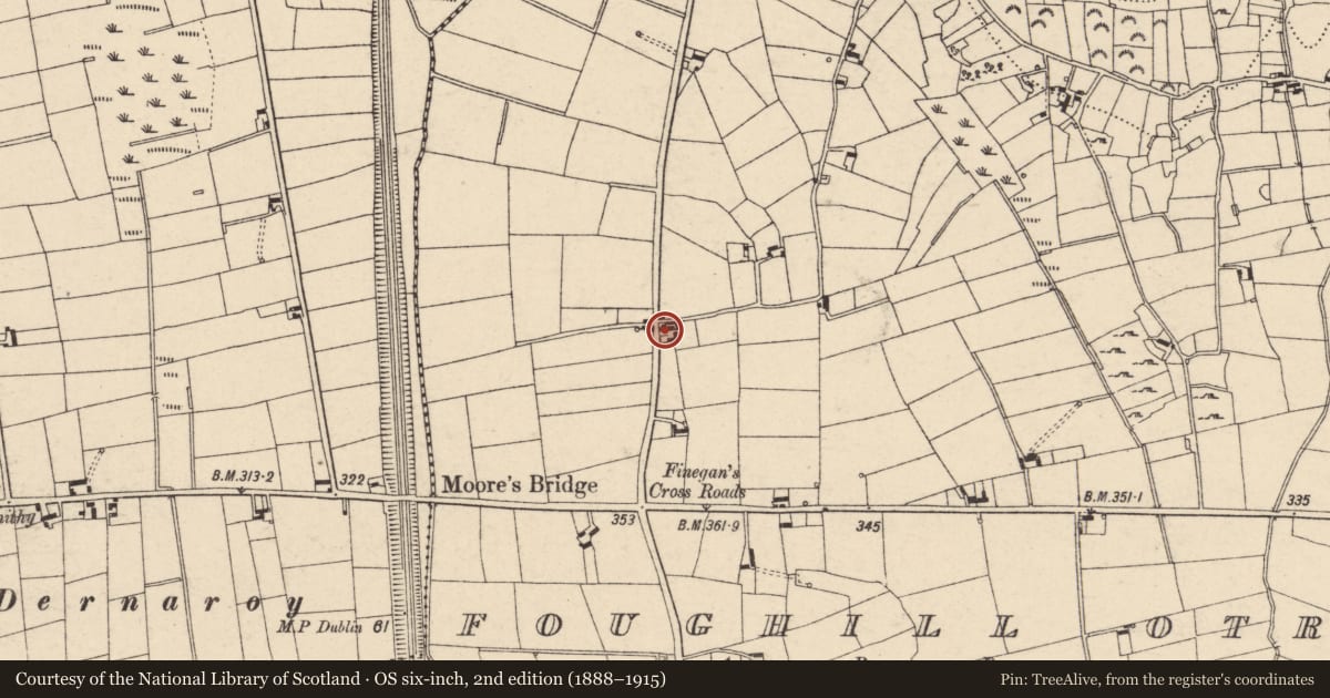 Ordnance Survey six-inch map, 2nd edition (1888–1915) covering the location of 5 Foughilletra Road, Foughill Otra, Newry, Mourne and Down, with a pin at the register's coordinates