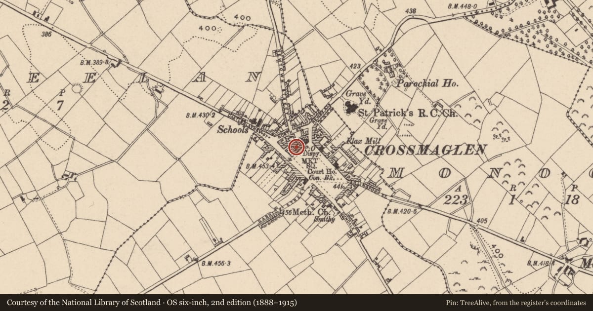 Ordnance Survey six-inch map, 2nd edition (1888–1915) covering the location of Former Bank, Newry, Mourne and Down, with a pin at the register's coordinates