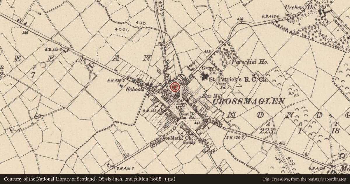 Ordnance Survey six-inch map, 2nd edition (1888–1915) covering the location of 10 Newry Street, Newry, Mourne and Down, with a pin at the register's coordinates