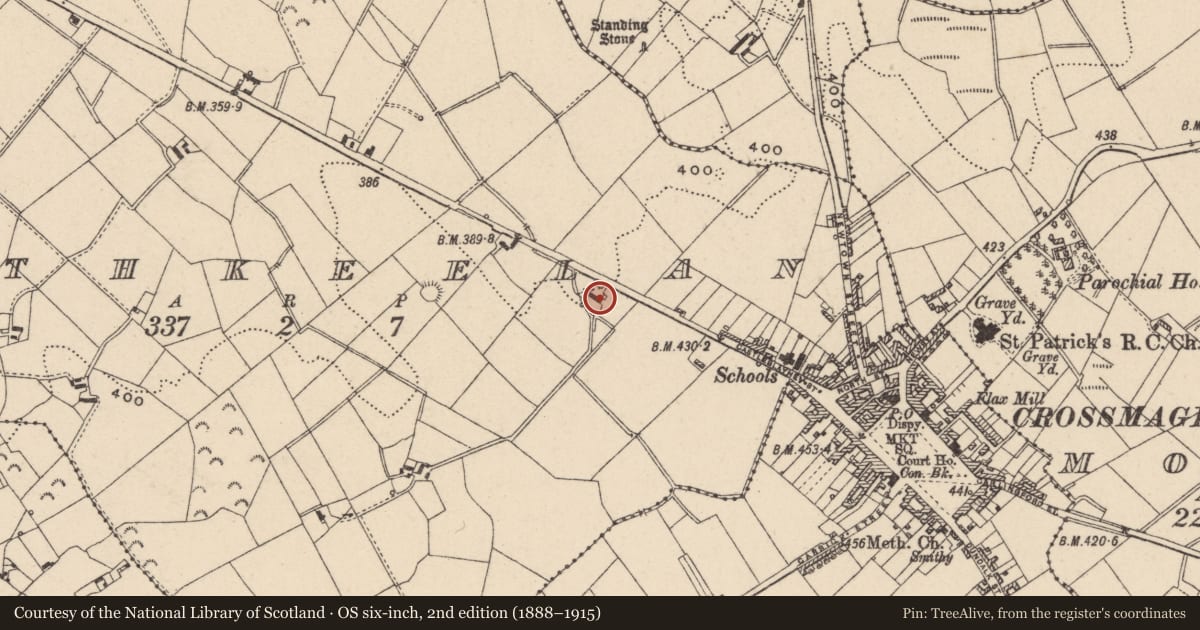 Ordnance Survey six-inch map, 2nd edition (1888–1915) covering the location of 8 Castleblaney St, Newry, Mourne and Down, with a pin at the register's coordinates
