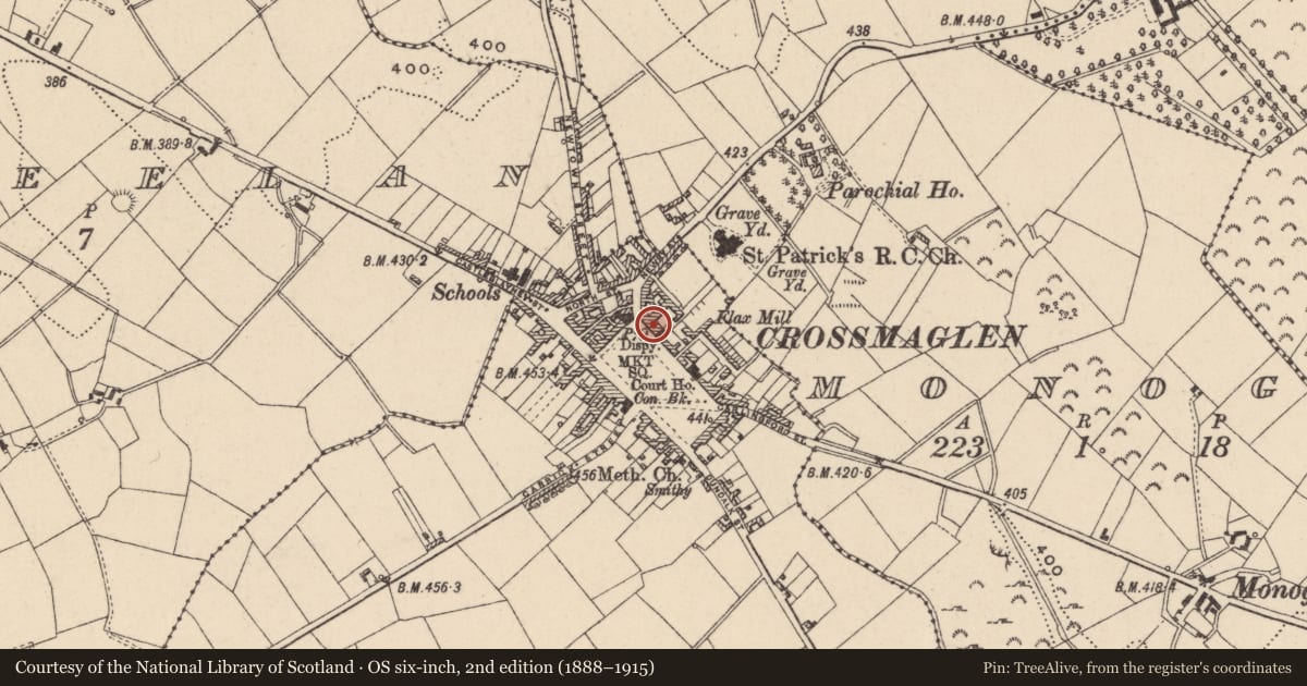 Ordnance Survey six-inch map, 2nd edition (1888–1915) covering the location of 1 NE Market Square, Newry, Mourne and Down, with a pin at the register's coordinates
