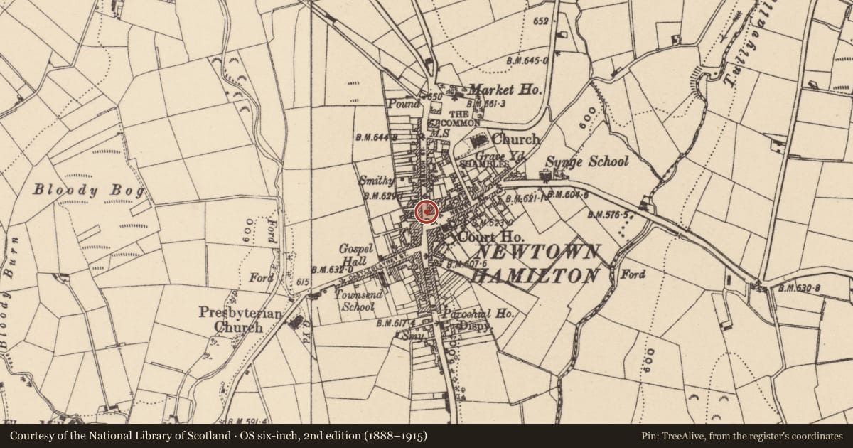 Ordnance Survey six-inch map, 2nd edition (1888–1915) covering the location of Former Bank, Newry, Mourne and Down, with a pin at the register's coordinates