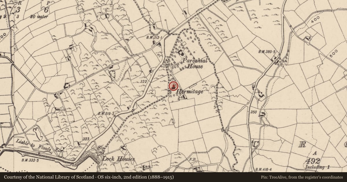 Ordnance Survey six-inch map, 2nd edition (1888–1915) covering the location of The Hermitage, Newry, Mourne and Down, with a pin at the register's coordinates
