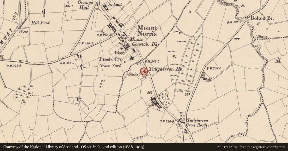 Ordnance Survey six-inch map, 2nd edition (1888–1915) covering the location of Pound House, Newry, Mourne and Down, with a pin at the register's coordinates