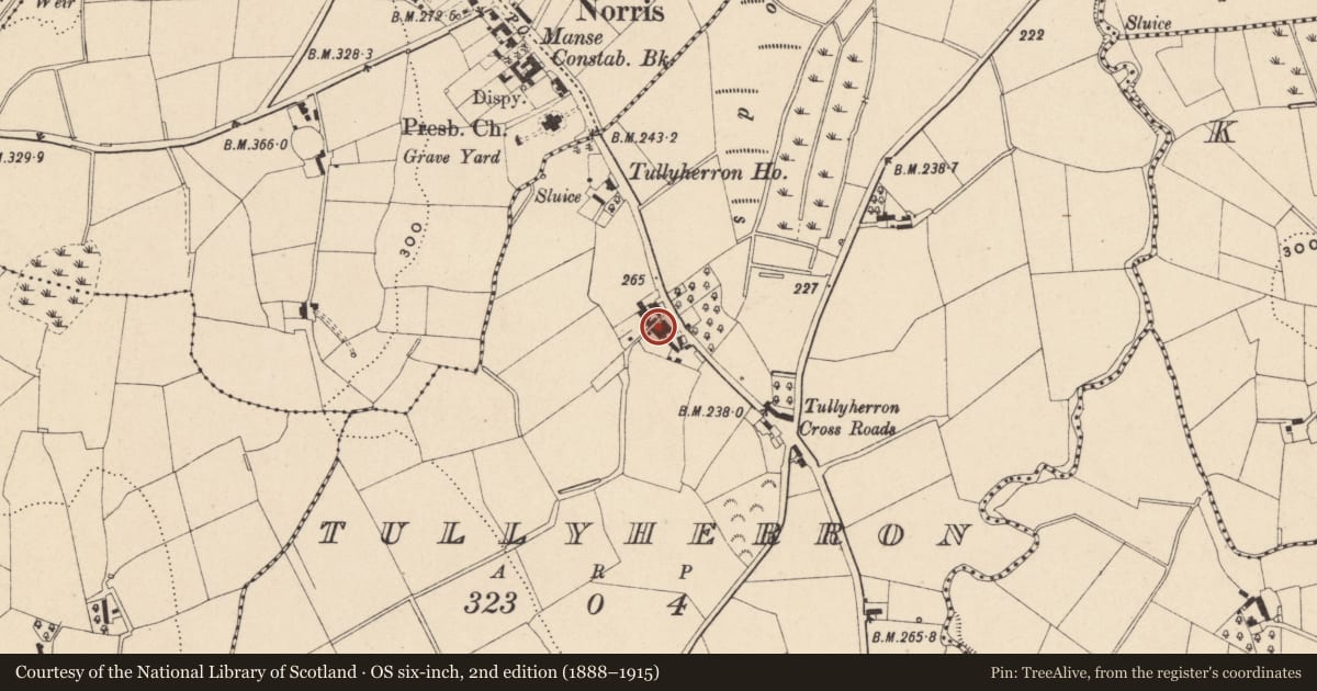 Ordnance Survey six-inch map, 2nd edition (1888–1915) covering the location of 111 Bessbrook Road, Newry, Mourne and Down, with a pin at the register's coordinates