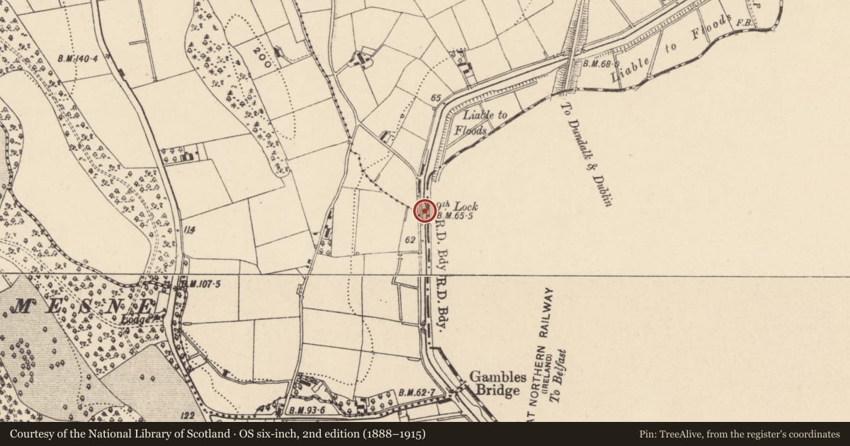 Ordnance Survey six-inch map, 2nd edition (1888–1915) covering the location of Lock, Armagh City, Banbridge and Craigavon, with a pin at the register's coordinates