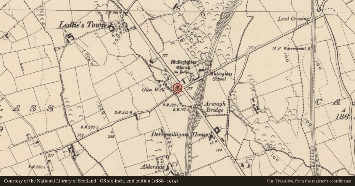 Ordnance Survey six-inch map, 2nd edition (1888–1915) covering the location of Glenside, Newry, Mourne and Down, with a pin at the register's coordinates