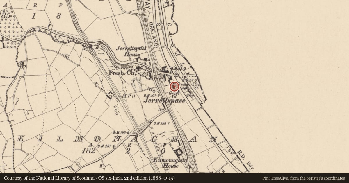 Ordnance Survey six-inch map, 2nd edition (1888–1915) covering the location of Church Hall, Newry, Mourne and Down, with a pin at the register's coordinates