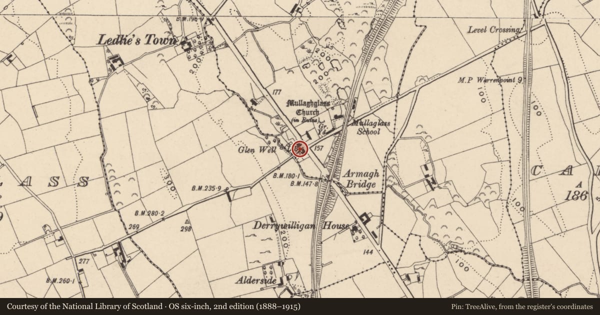 Ordnance Survey six-inch map, 2nd edition (1888–1915) covering the location of Pump, Latt, Newry, Mourne and Down, with a pin at the register's coordinates