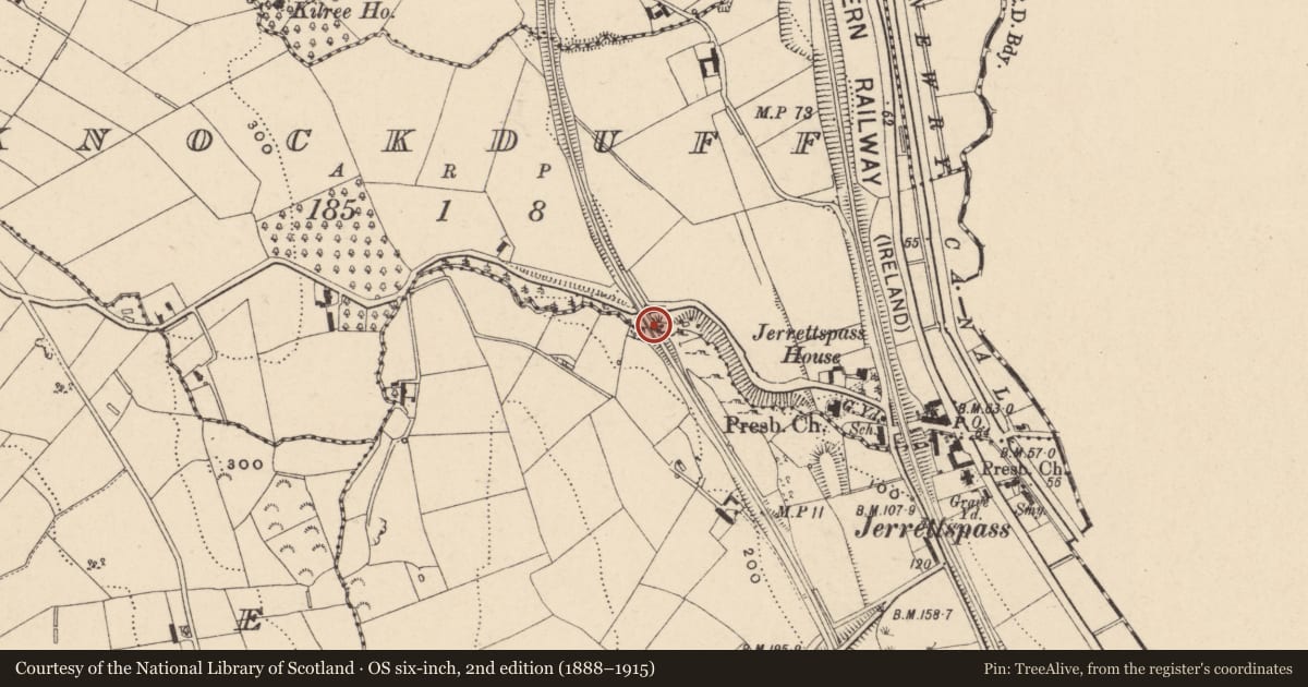 Ordnance Survey six-inch map, 2nd edition (1888–1915) covering the location of Former Railway Viaduct at 10 Knockduff Road Jerrettspass Newry BT35 6LU, Newry, Mourne and Down, with a pin at the register's coordinates