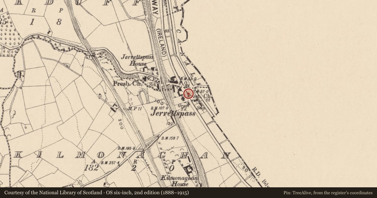 Ordnance Survey six-inch map, 2nd edition (1888–1915) covering the location of Telephone Kiosk Tandragee Road Kilmonaghan Jerrettspass Newry Co. Armagh BT35 6LN, Knockduff, Newry, Mourne and Down, with a pin at the register's coordinates