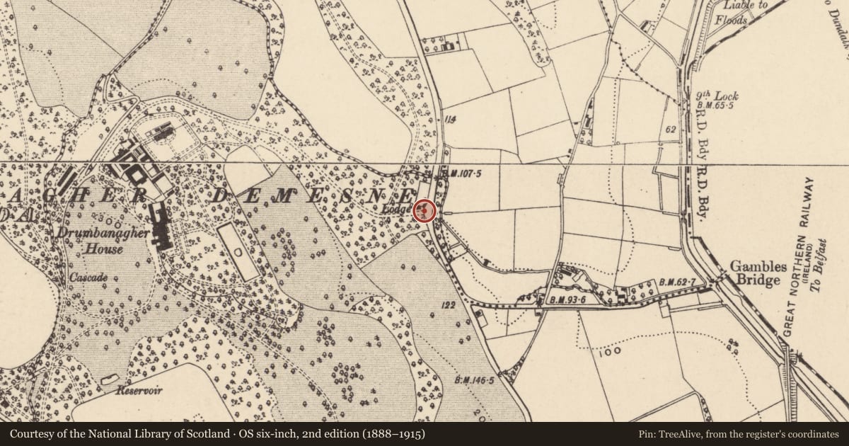 Ordnance Survey six-inch map, 2nd edition (1888–1915) covering the location of East Entrance Gatescreen, with a pin at the register's coordinates