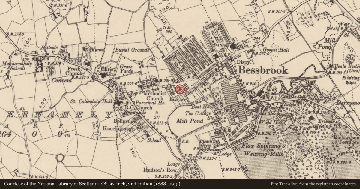 Ordnance Survey six-inch map, 2nd edition (1888–1915) covering the location of 4 LAKEVIEW, Clogharevan, Newry, Mourne and Down, with a pin at the register's coordinates