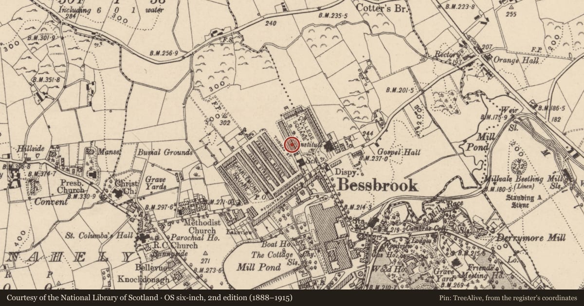 Ordnance Survey six-inch map, 2nd edition (1888–1915) covering the location of 5 College Square West, Newry, Mourne and Down, with a pin at the register's coordinates