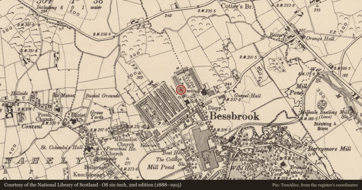 Ordnance Survey six-inch map, 2nd edition (1888–1915) covering the location of 6 College Square West, Newry, Mourne and Down, with a pin at the register's coordinates