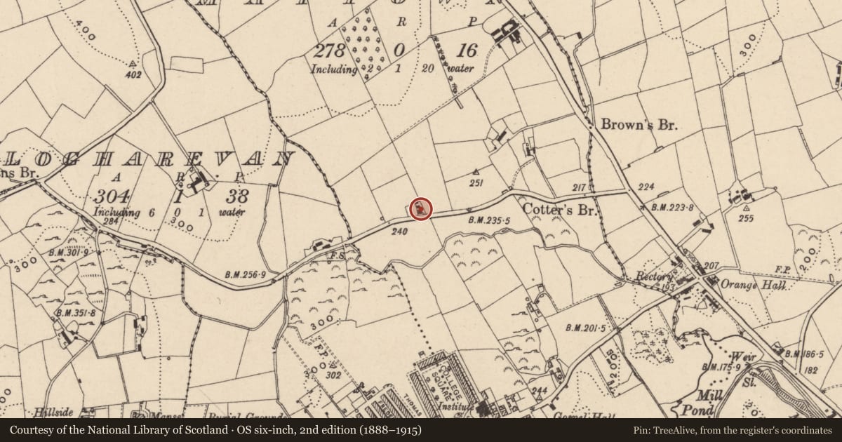 Ordnance Survey six-inch map, 2nd edition (1888–1915) covering the location of 15 McShanes Road, Newry, Mourne and Down, with a pin at the register's coordinates