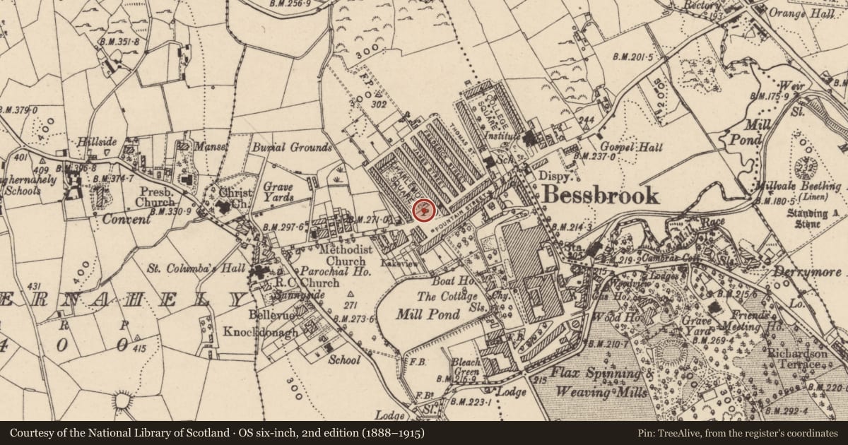 Ordnance Survey six-inch map, 2nd edition (1888–1915) covering the location of War Memorial, Clogharevan, Newry, Mourne and Down, with a pin at the register's coordinates