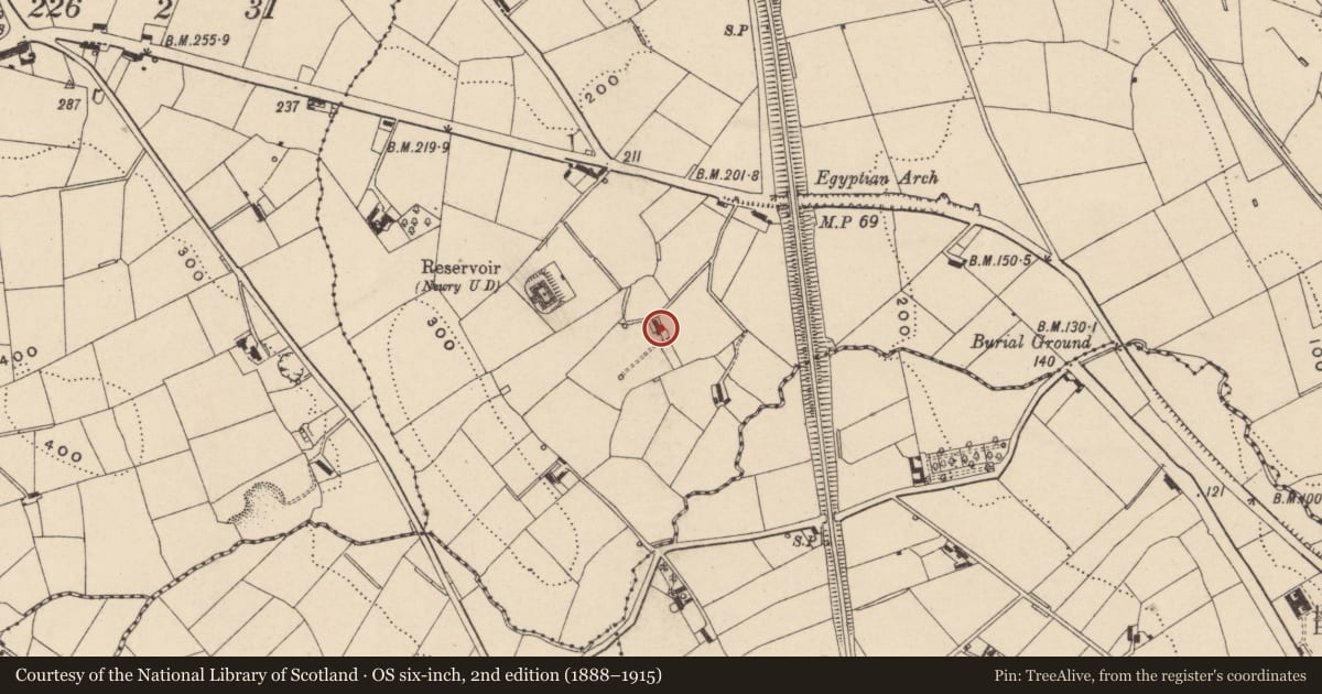 Ordnance Survey six-inch map, 2nd edition (1888–1915) covering the location of Cottage 9, Newry, Mourne and Down, with a pin at the register's coordinates