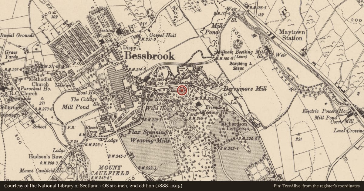 Ordnance Survey six-inch map, 2nd edition (1888–1915) covering the location of Lodge, with a pin at the register's coordinates