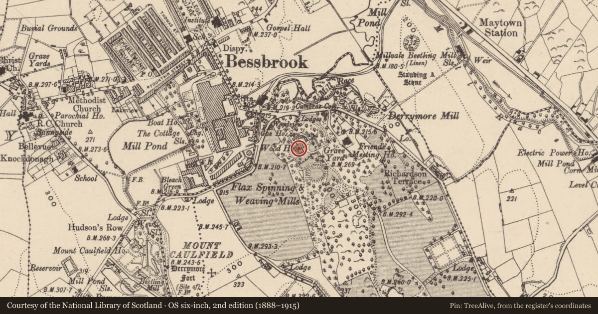 Ordnance Survey six-inch map, 2nd edition (1888–1915) covering the location of WOODHOUSE, Newry, Mourne and Down, with a pin at the register's coordinates