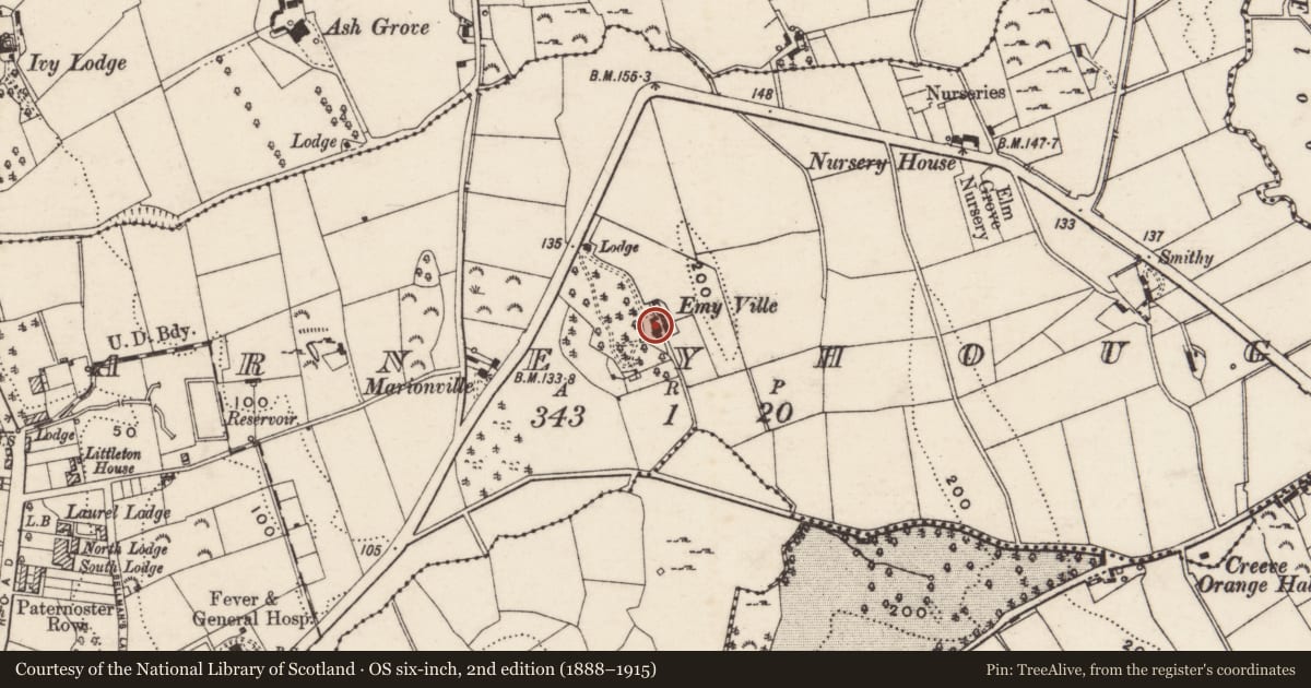 Ordnance Survey six-inch map, 2nd edition (1888–1915) covering the location of Cairn Hill, Carneyhough, Newry, Mourne and Down, with a pin at the register's coordinates