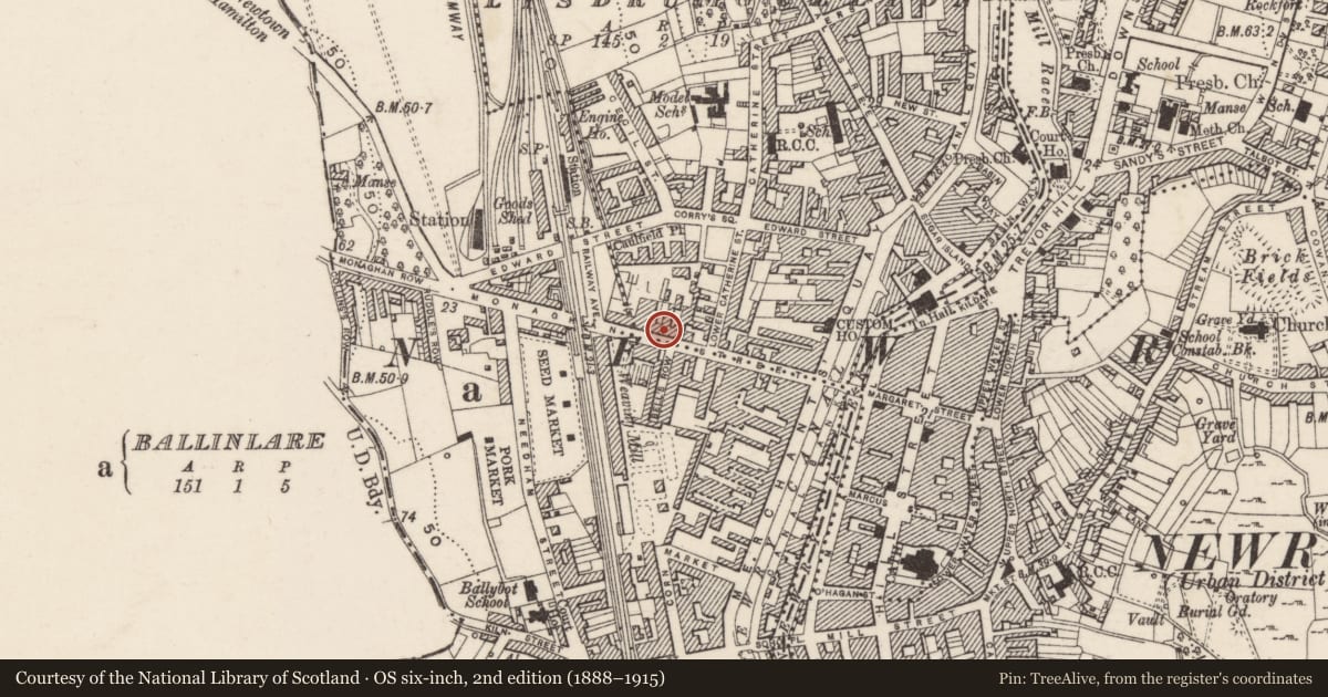 Ordnance Survey six-inch map, 2nd edition (1888–1915) covering the location of Armaghdown Bar, Lisdrumgullion, Newry, Mourne and Down, with a pin at the register's coordinates