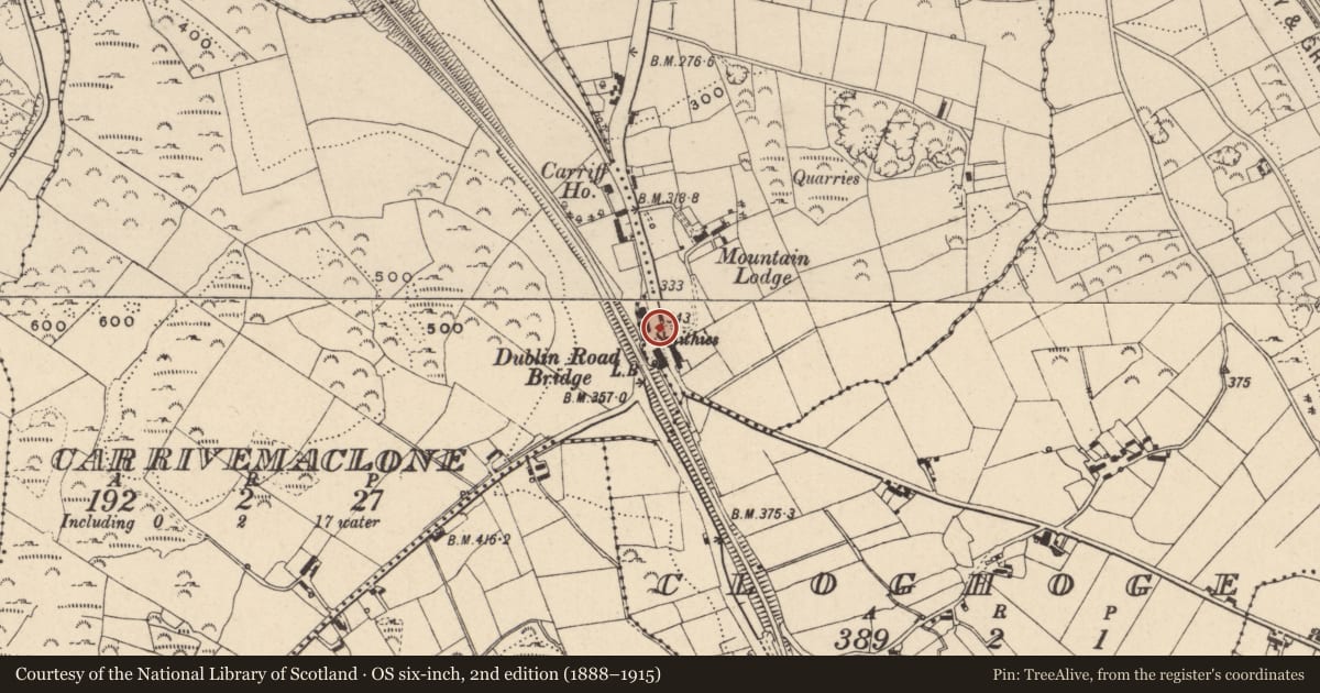 Ordnance Survey six-inch map, 2nd edition (1888–1915) covering the location of Gates/Screens/Lodges, Drumalane, Newry, Mourne and Down, with a pin at the register's coordinates