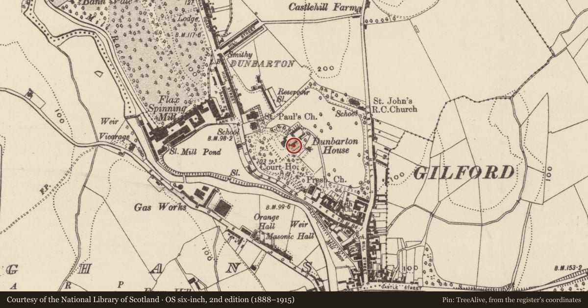 Ordnance Survey six-inch map, 2nd edition (1888–1915) covering the location of Conservatory, Loughans, Armagh City, Banbridge and Craigavon, with a pin at the register's coordinates