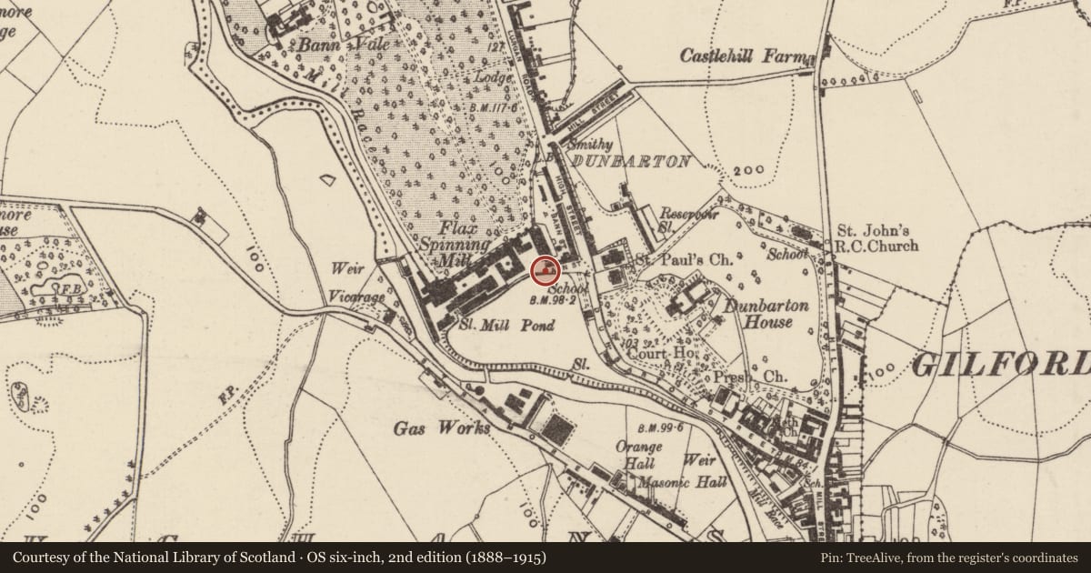 Ordnance Survey six-inch map, 2nd edition (1888–1915) covering the location of Former Gate Lodge, Loughans, Armagh City, Banbridge and Craigavon, with a pin at the register's coordinates