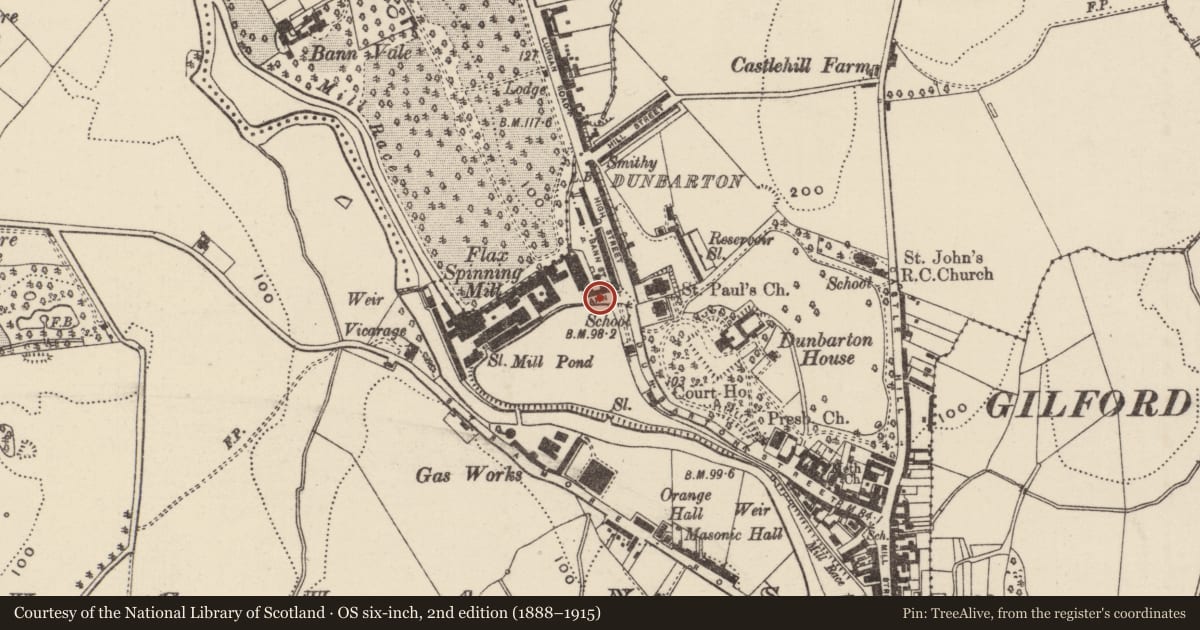 Ordnance Survey six-inch map, 2nd edition (1888–1915) covering the location of 6 Ann Street, Loughans, Armagh City, Banbridge and Craigavon, with a pin at the register's coordinates