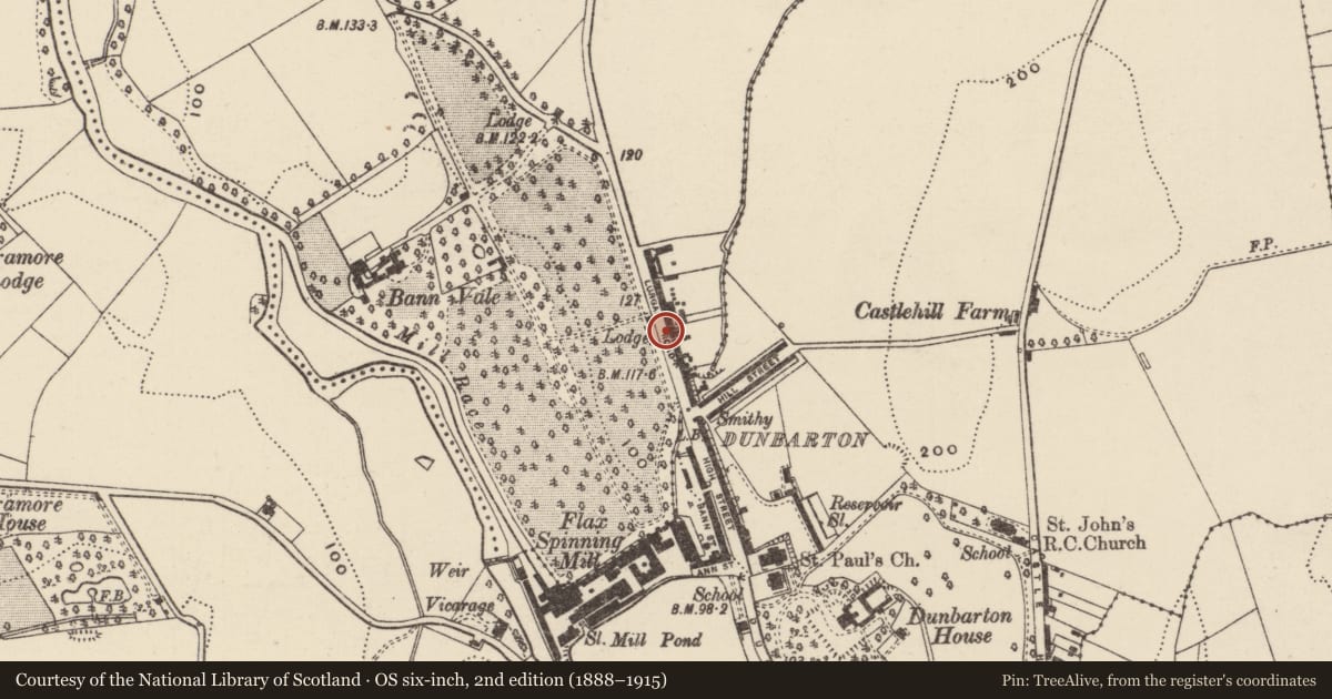 Ordnance Survey six-inch map, 2nd edition (1888–1915) covering the location of 1 Bannview Terrace, Loughans, Armagh City, Banbridge and Craigavon, with a pin at the register's coordinates