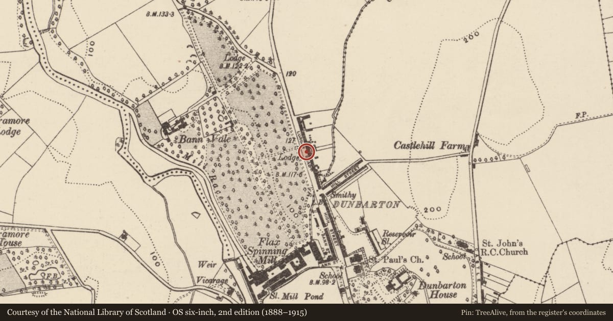 Ordnance Survey six-inch map, 2nd edition (1888–1915) covering the location of 2 Bannview Terrace, Loughans, Armagh City, Banbridge and Craigavon, with a pin at the register's coordinates