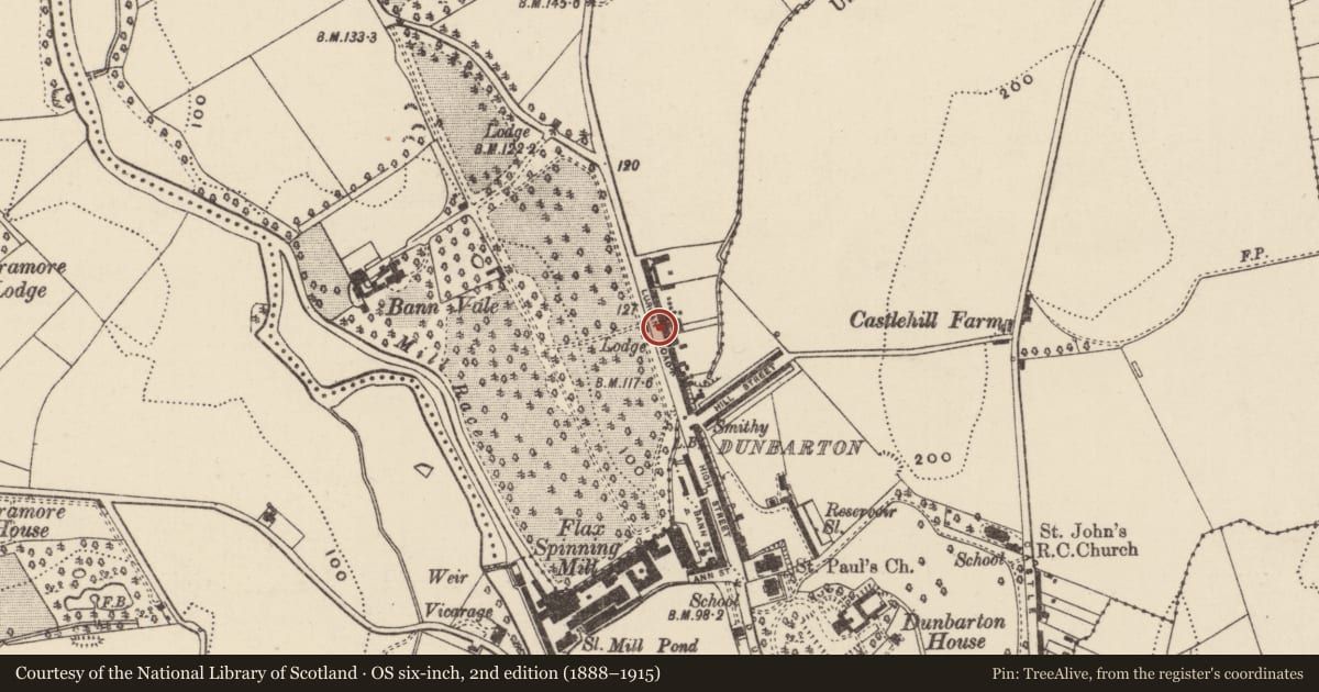 Ordnance Survey six-inch map, 2nd edition (1888–1915) covering the location of 3 Bannview Terrace, Loughans, Armagh City, Banbridge and Craigavon, with a pin at the register's coordinates
