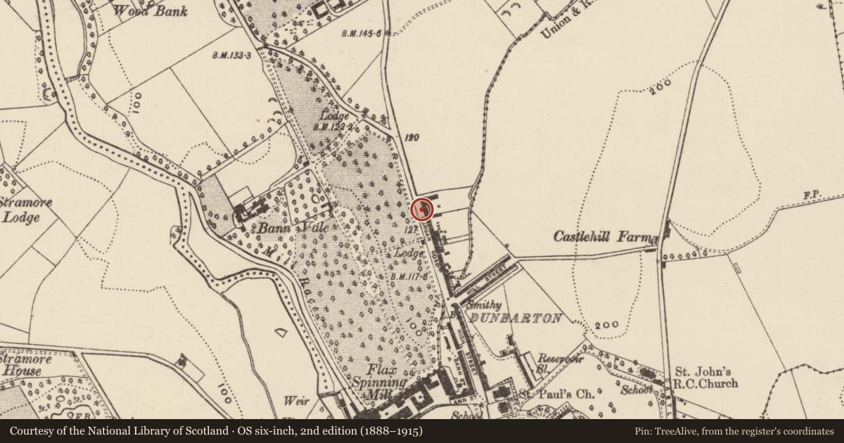 Ordnance Survey six-inch map, 2nd edition (1888–1915) covering the location of 1, 2-7 Connors Row, Armagh City, Banbridge and Craigavon, with a pin at the register's coordinates