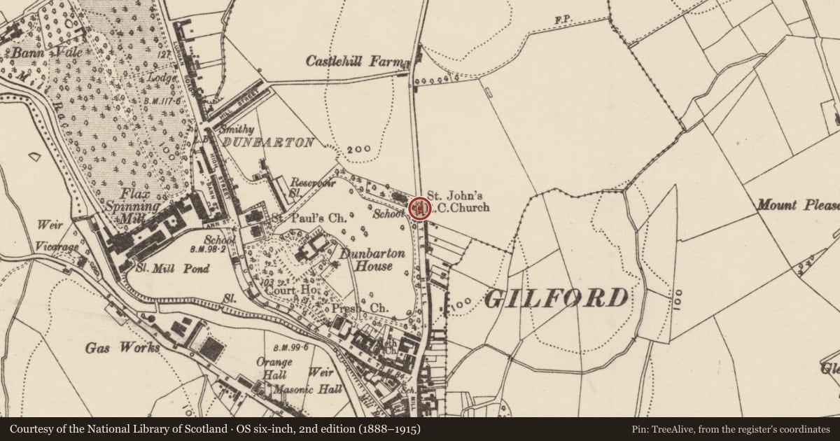 Ordnance Survey six-inch map, 2nd edition (1888–1915) covering the location of Fountain opposite RC Church, Loughans, Armagh City, Banbridge and Craigavon, with a pin at the register's coordinates