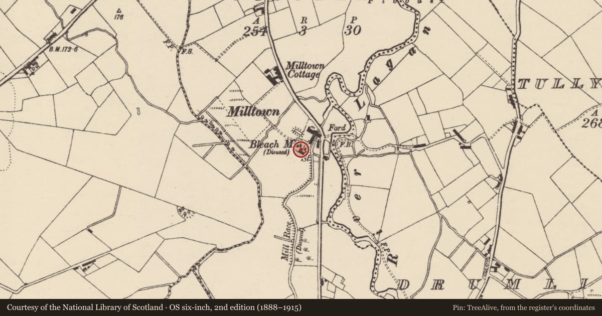 Ordnance Survey six-inch map, 2nd edition (1888–1915) covering the location of 83 Milltown Road, Armagh City, Banbridge and Craigavon, with a pin at the register's coordinates